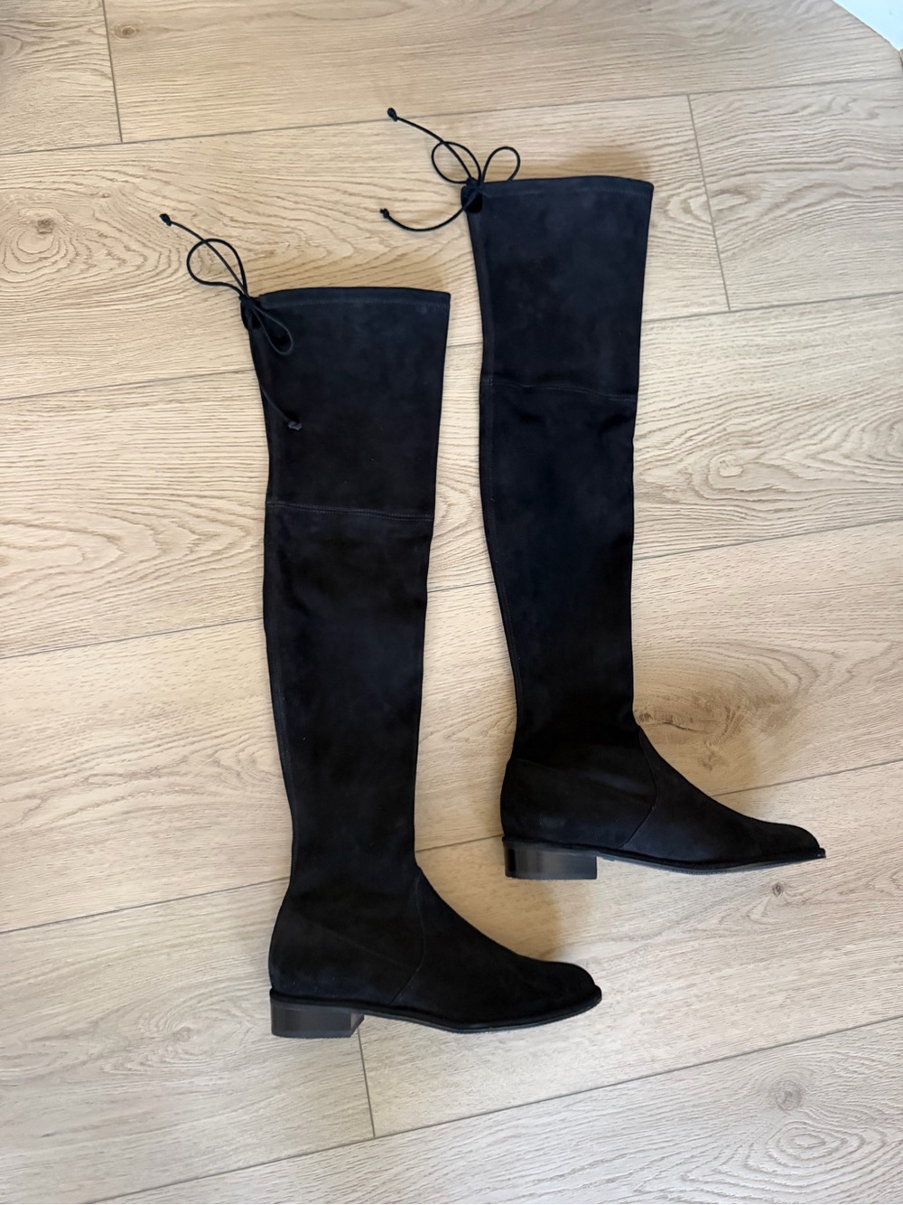Women’s Over-the-Knee Black Suede Boots- Stuart Weitzman Lowland
